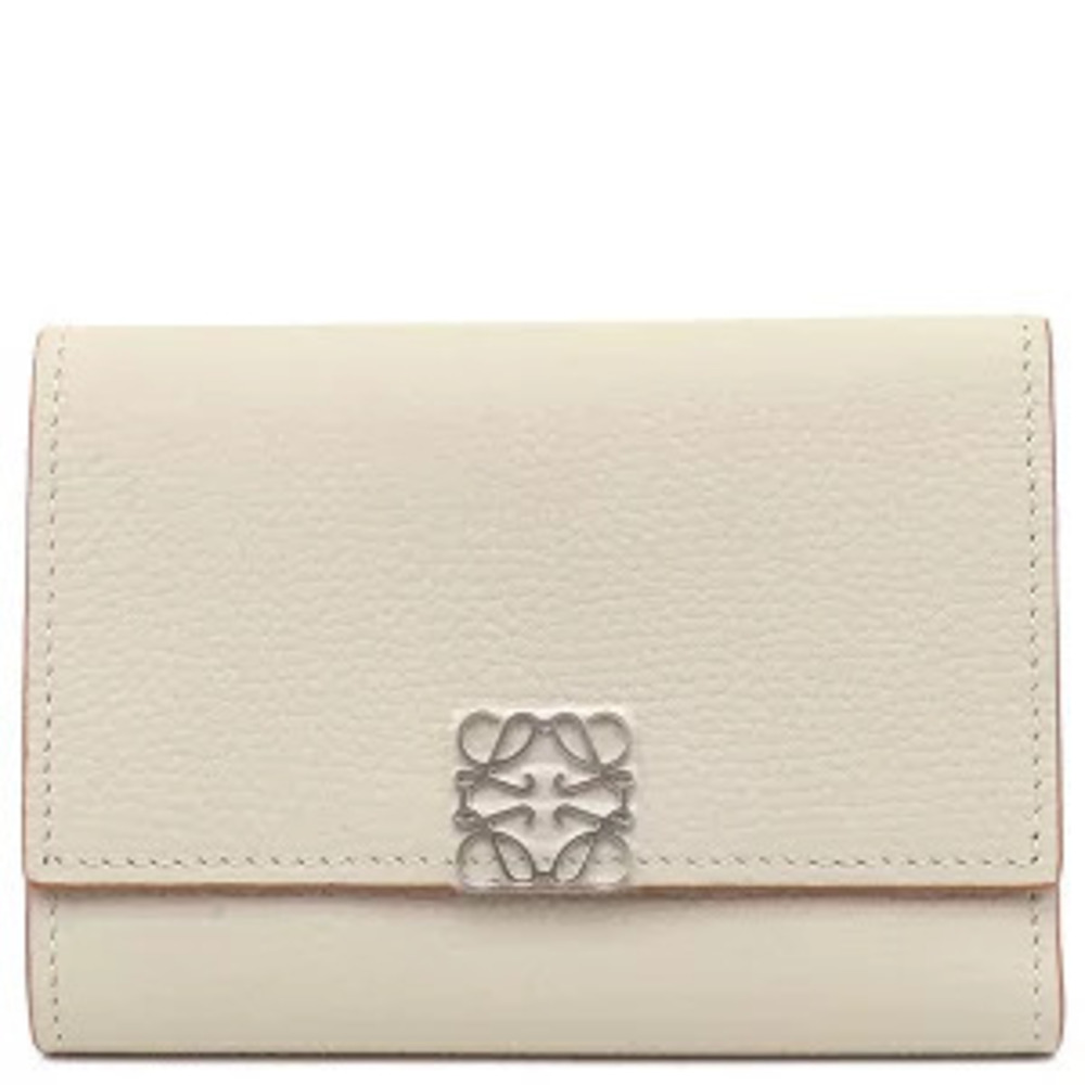 Loewe Anagram Vertical Tri fold Wallet Pebble Grain Calf Leather Ghost Compact